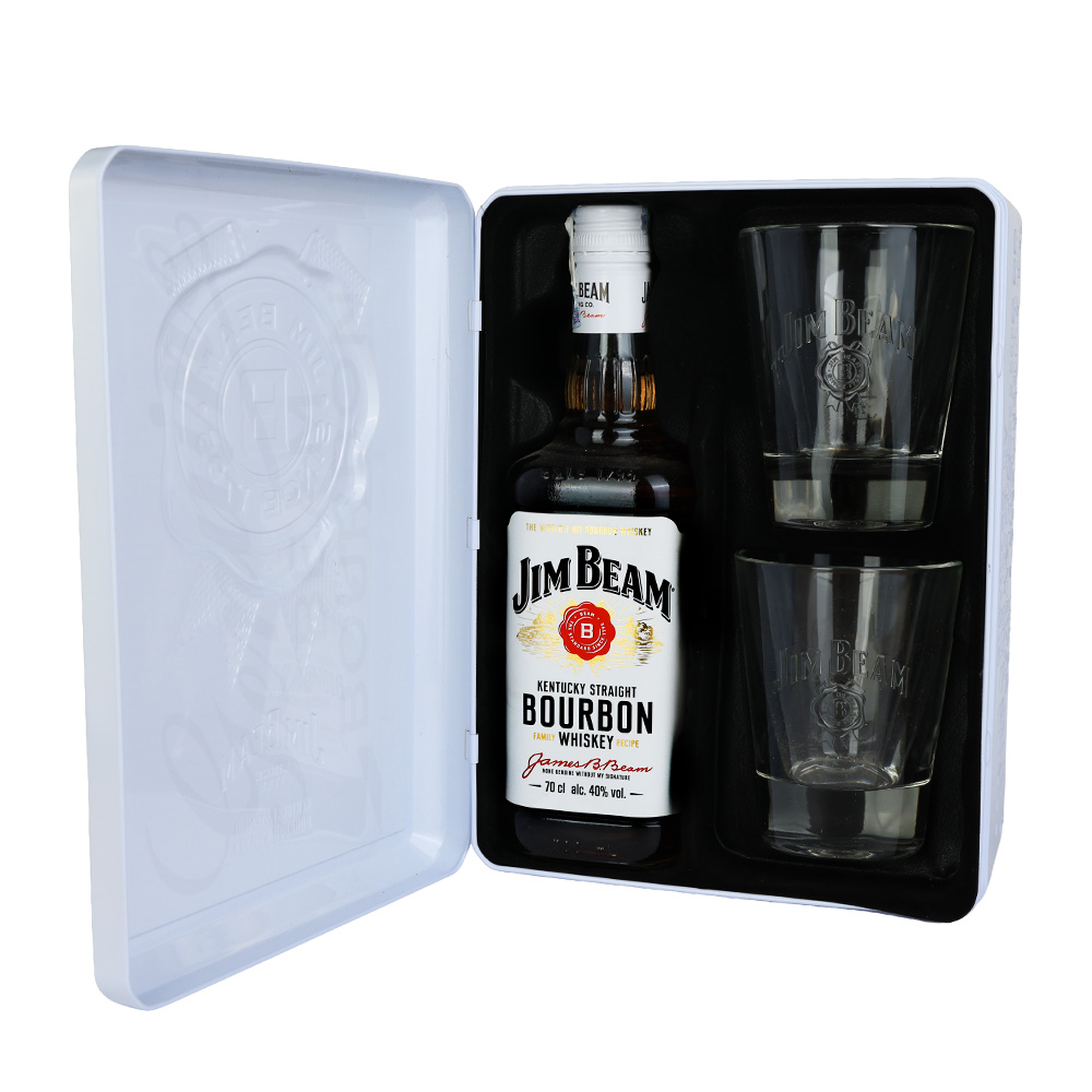 ბურბონი Jim Beam White (+2 ჭიქა) 40% - 0.7ლ