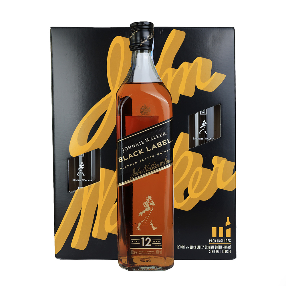 ვისკი Johnnie Walker Black Label 12 Y.O. 40% (+2 ჭიქა) - 0.7ლ