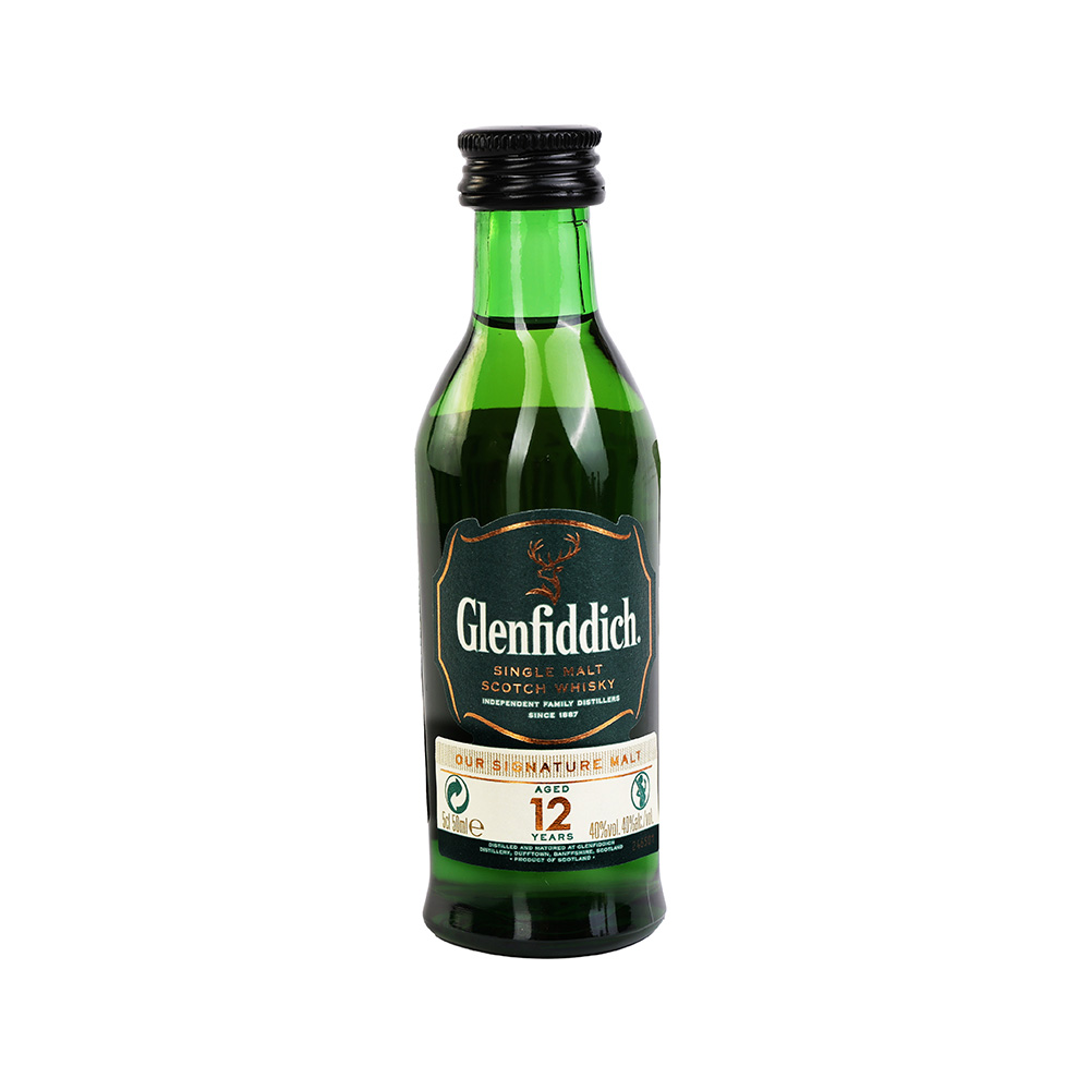 ვისკი Glenfiddich Single Malt Scotch 12 Y.O. 40% - 0.05ლ